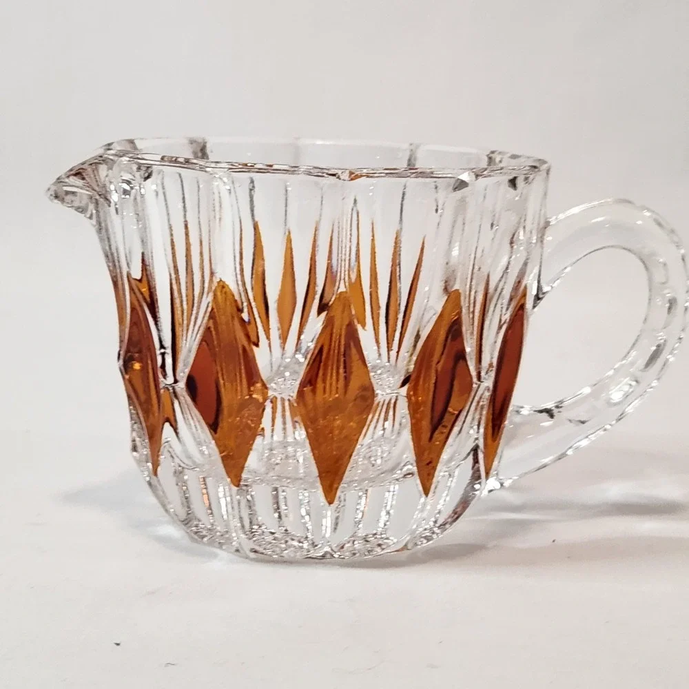 French‎ Cut Crystal Amber Diamonds Creamer Vintage